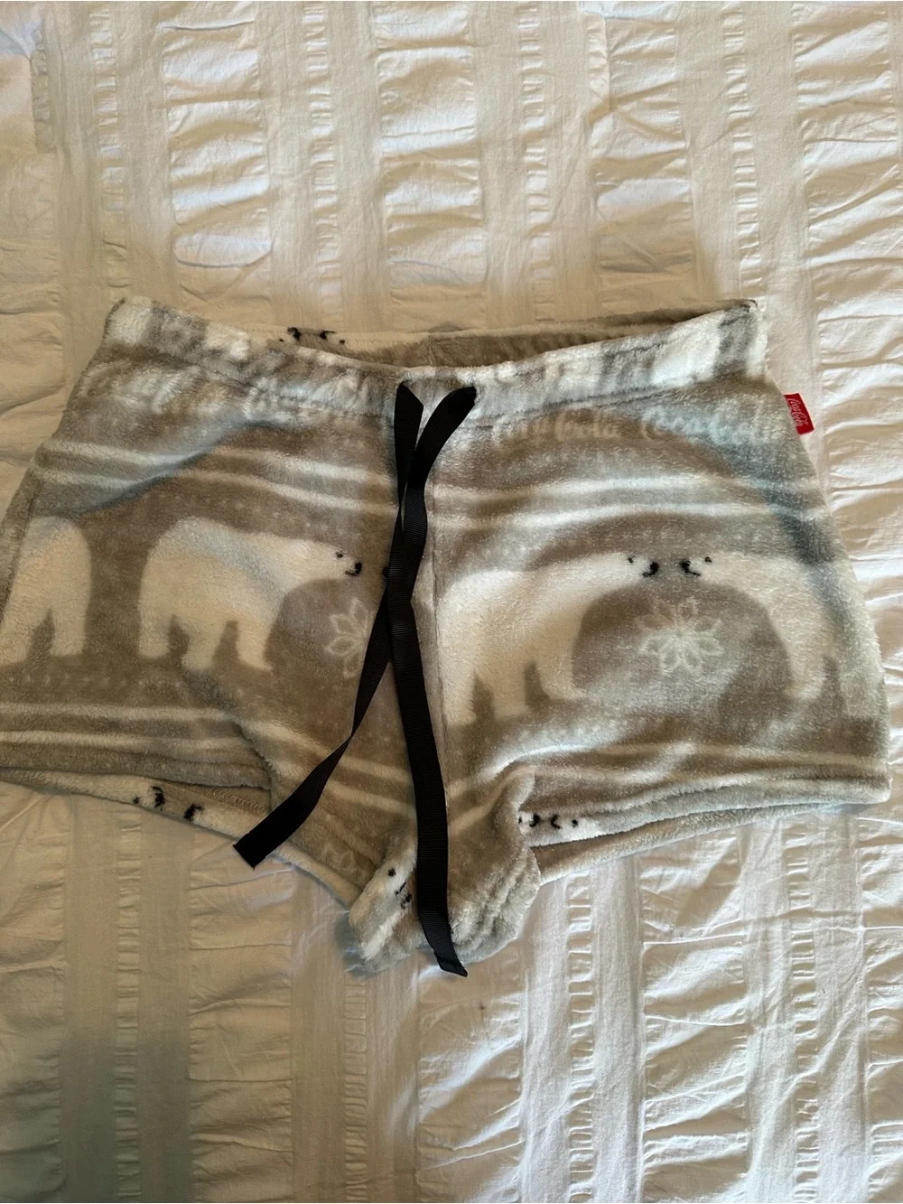 Coca Cola Polar Bear Print Fleece Lounge Shorts - Gray and White